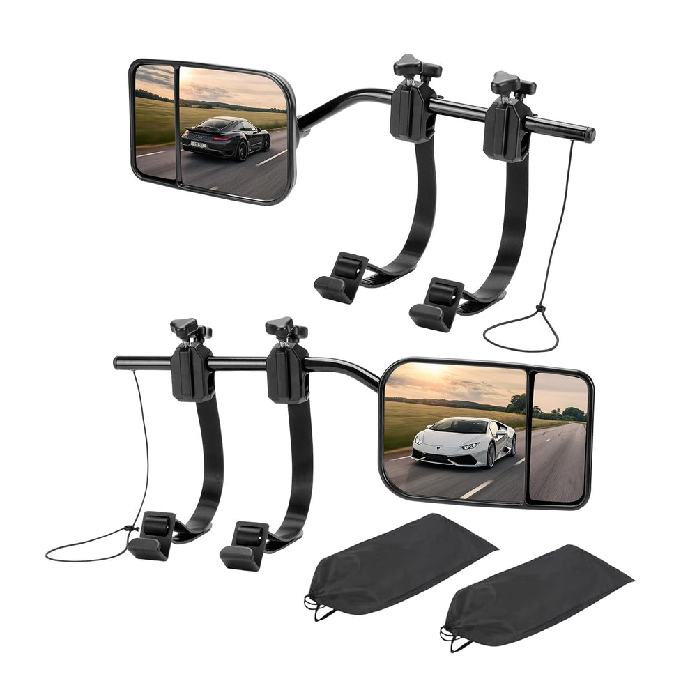 NOVCAPAR front-facing mirror extender showing wide convex view benefit