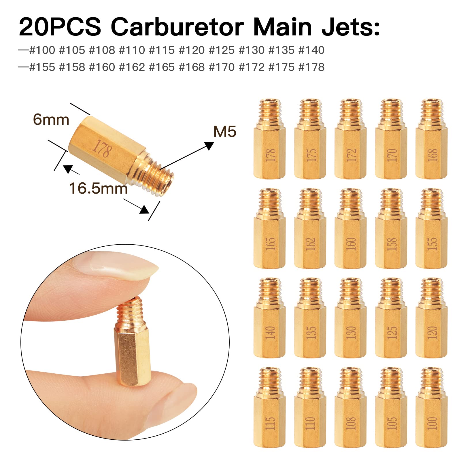 NOVINO assortment of main jets top view illustrating size range for tuning