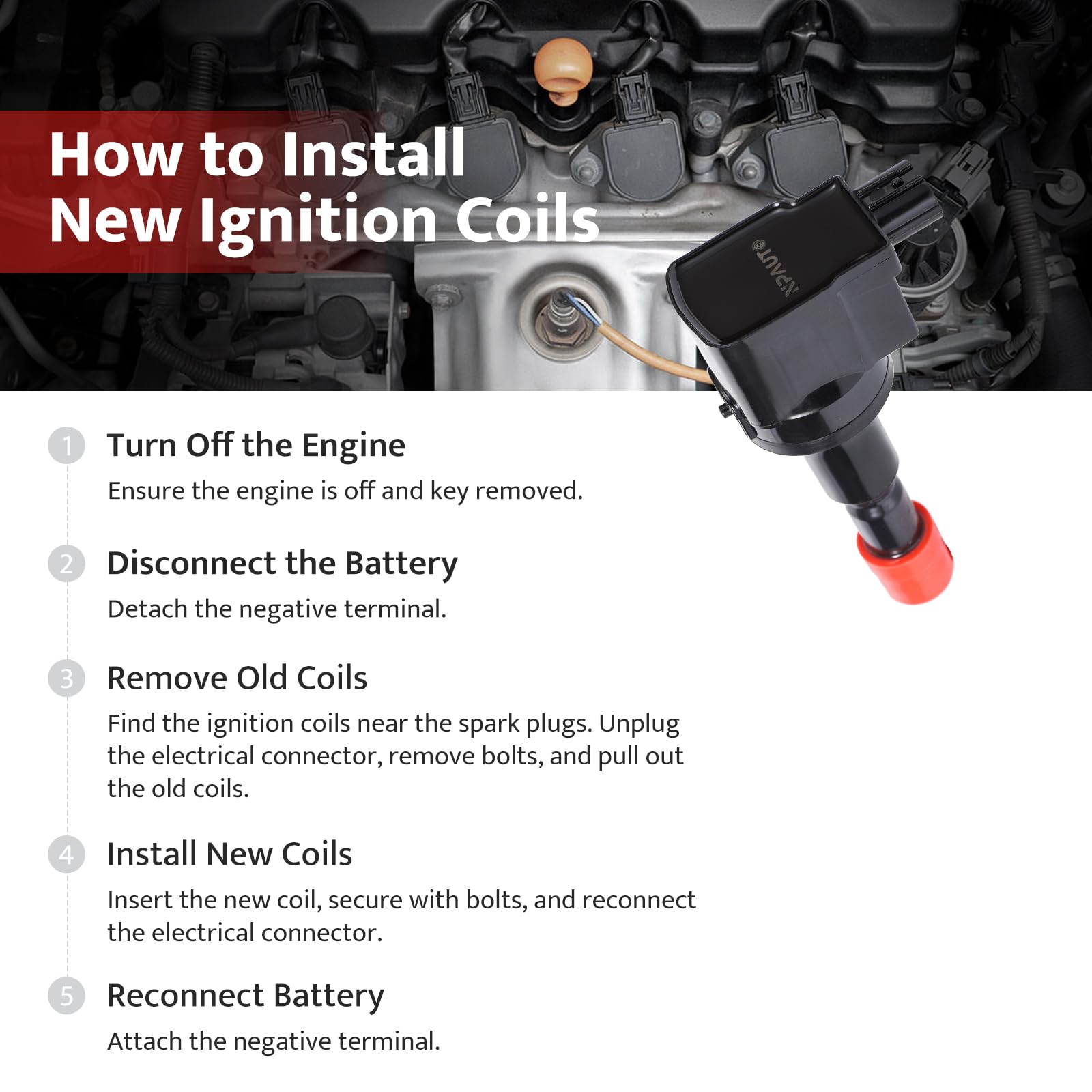 NPAUTO coil installed on engine demonstrating correct OEM-style fit