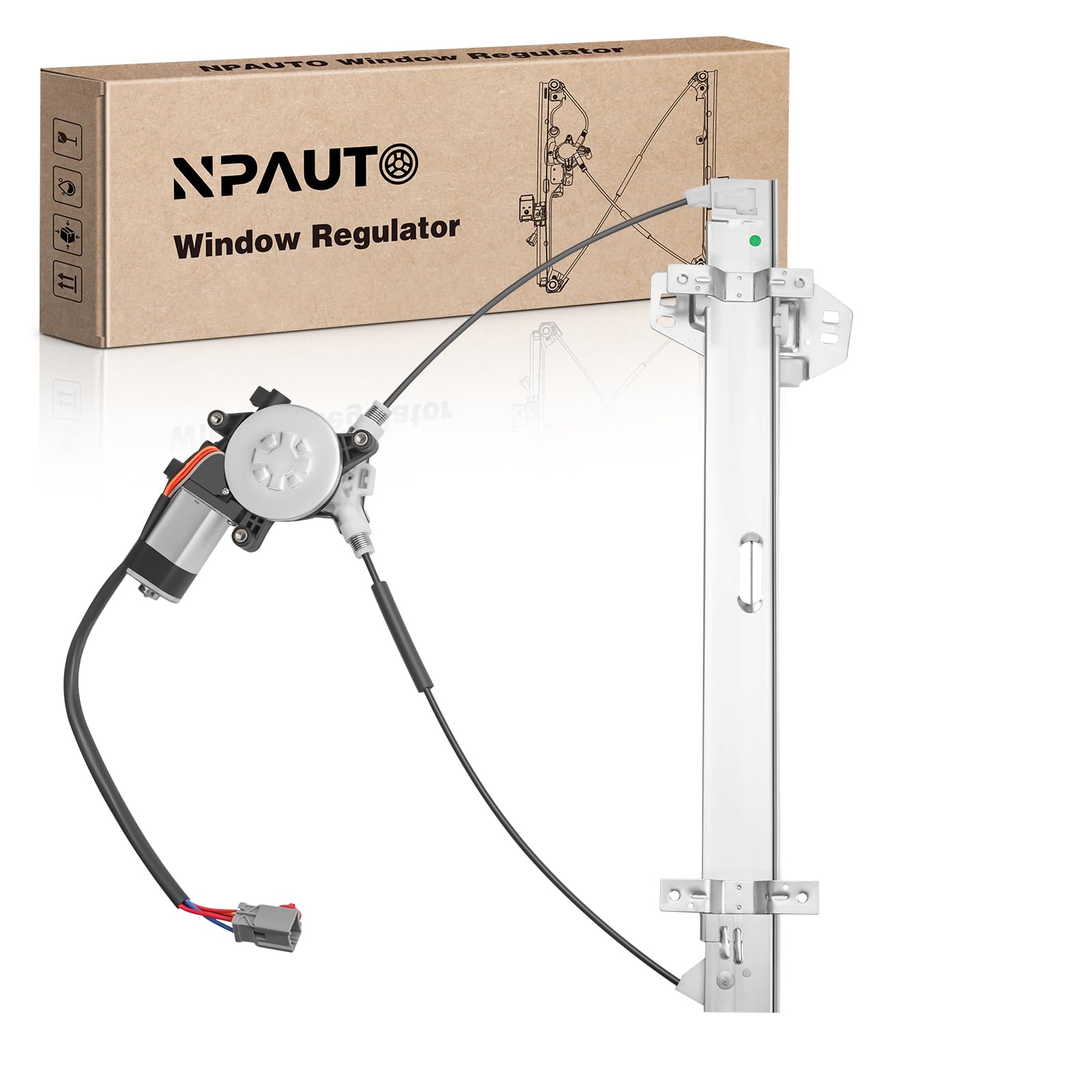 NPAUTO front driver-side assembly showing full regulator and motor, restores smooth window operation