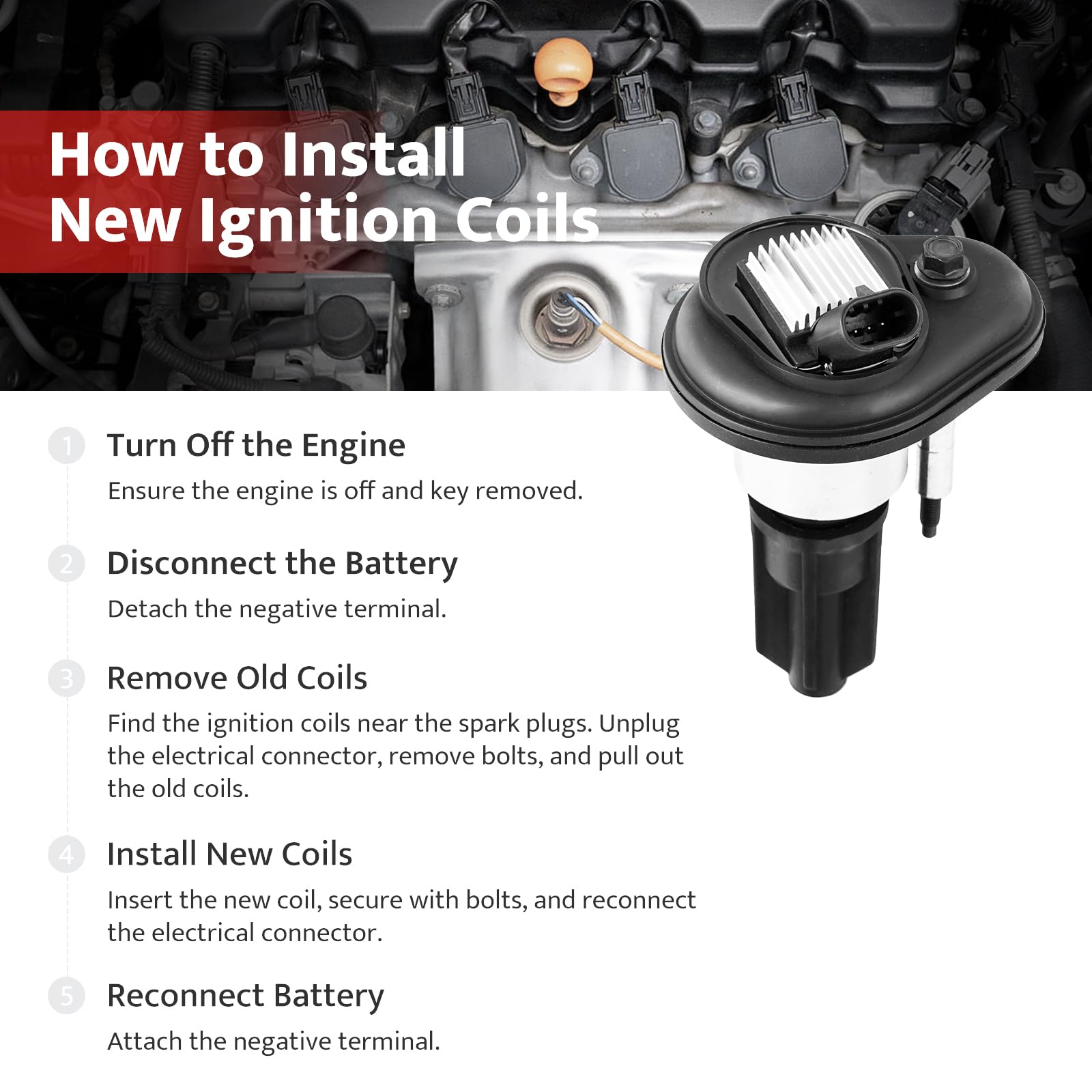 NPAUTO coil installed on engine bank showing correct fit and ease of service