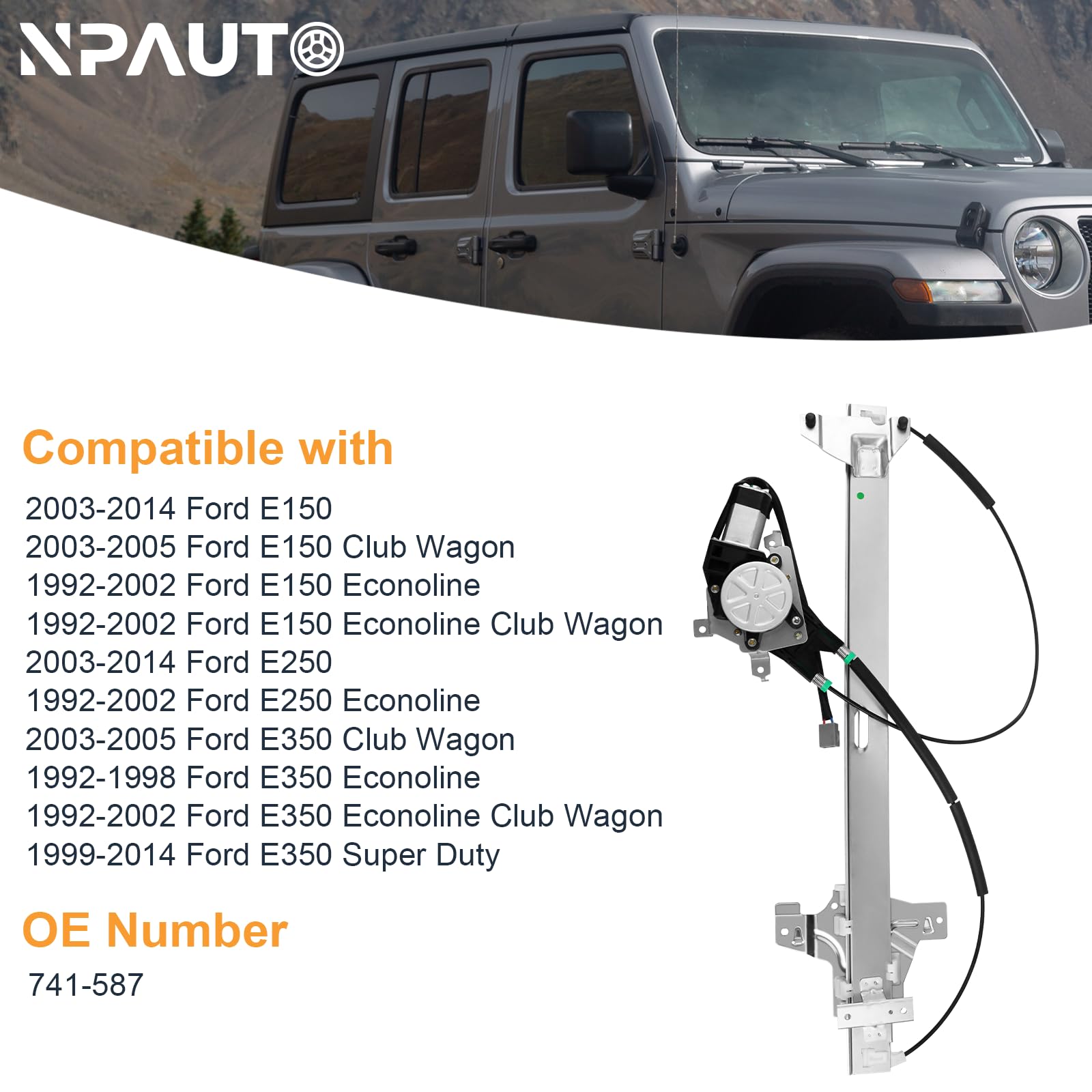 NPAUTO regulator cable and track detail for smooth, low-friction movement