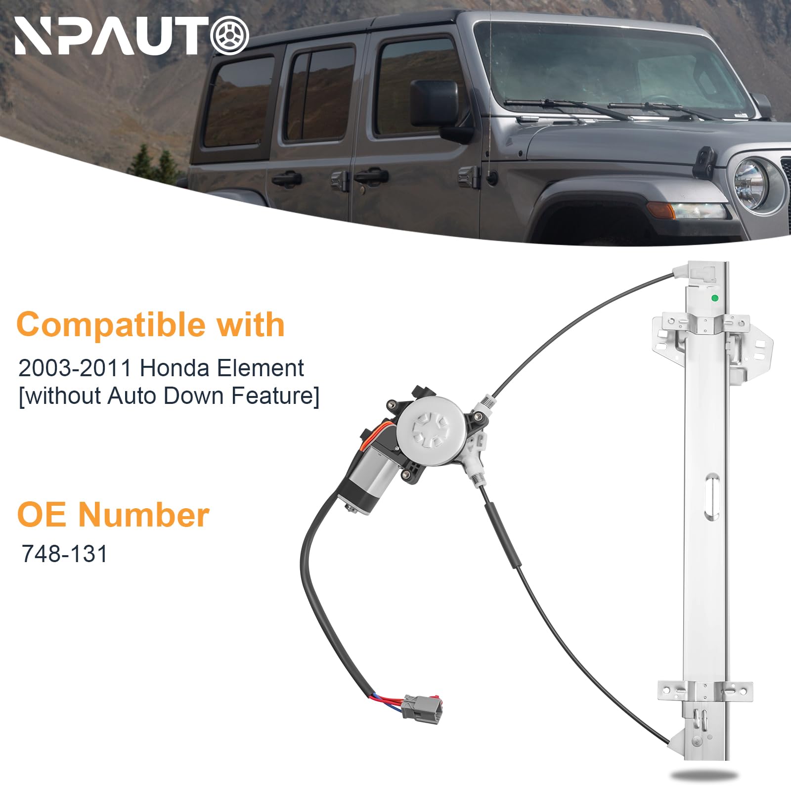 NPAUTO regulator rail detail showing sliders and cable, improves quiet consistent travel