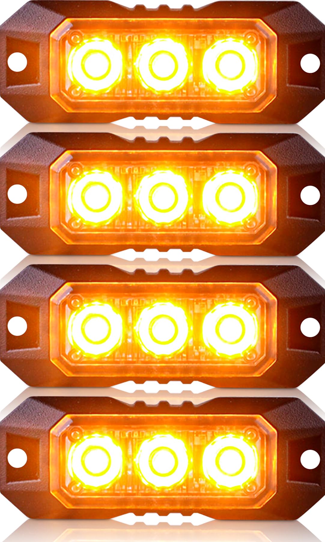 Nrgedzam front-angle strobe showing compact profile and strong amber visibility