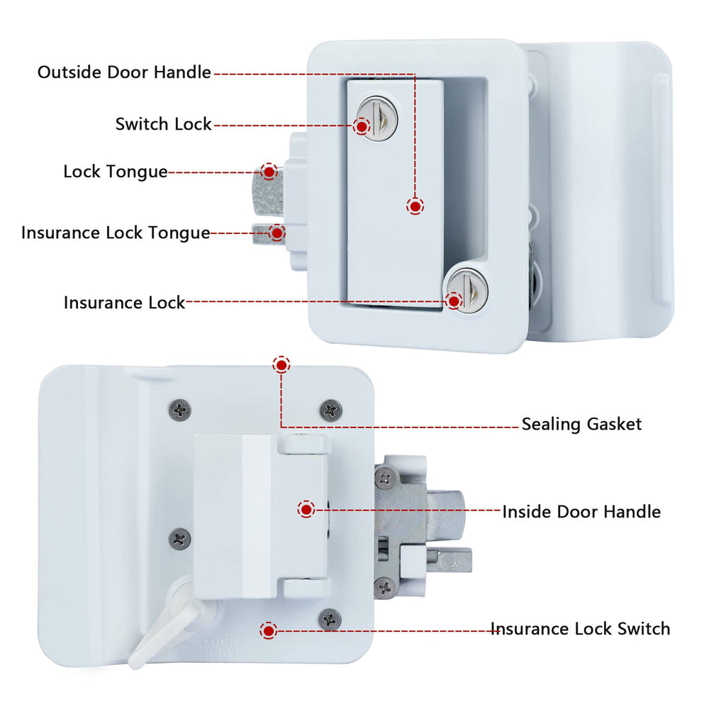 Nstarsmotor lock mounted on RV door showing easy operation and road-ready benefit