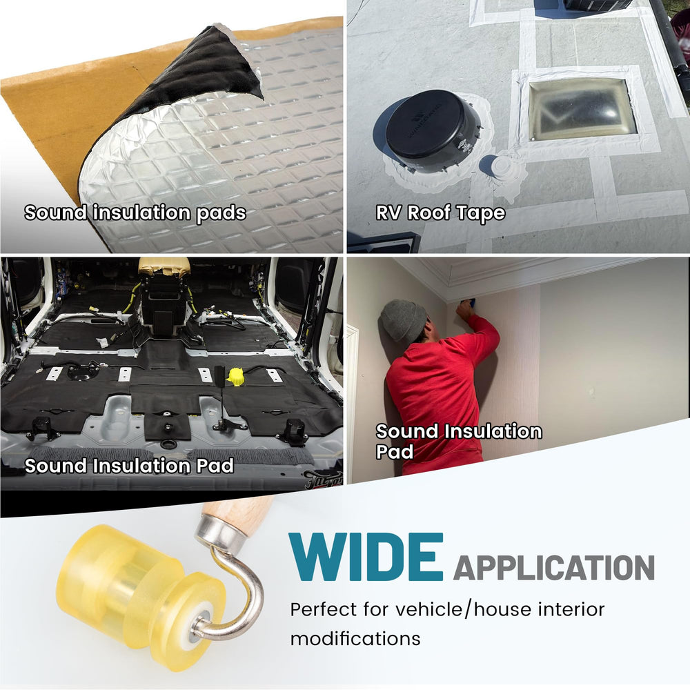 NuIth roller pressing sound deadener in a car door to remove air bubbles