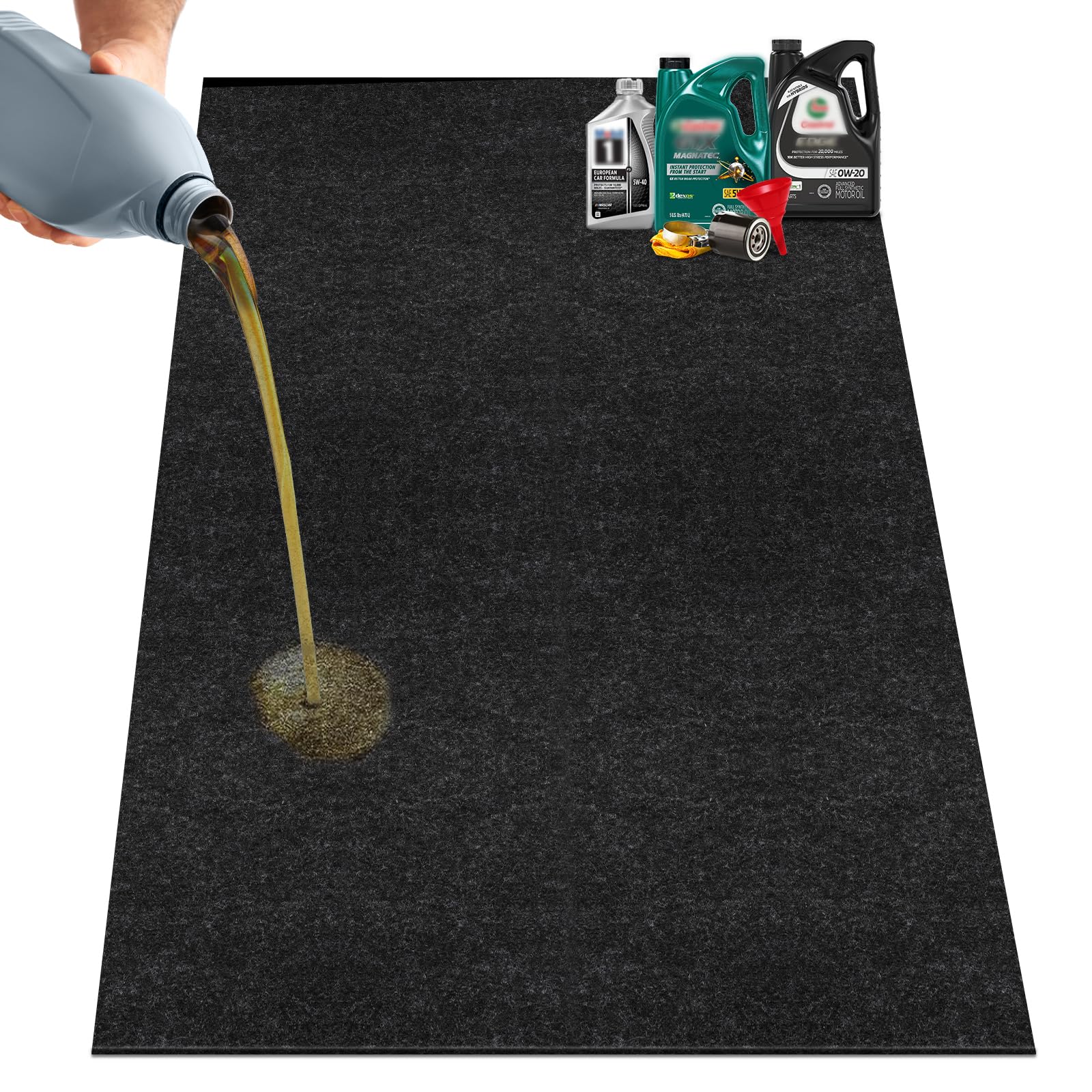 Nujzuir front view of 36x60 oil mat showing full coverage benefit