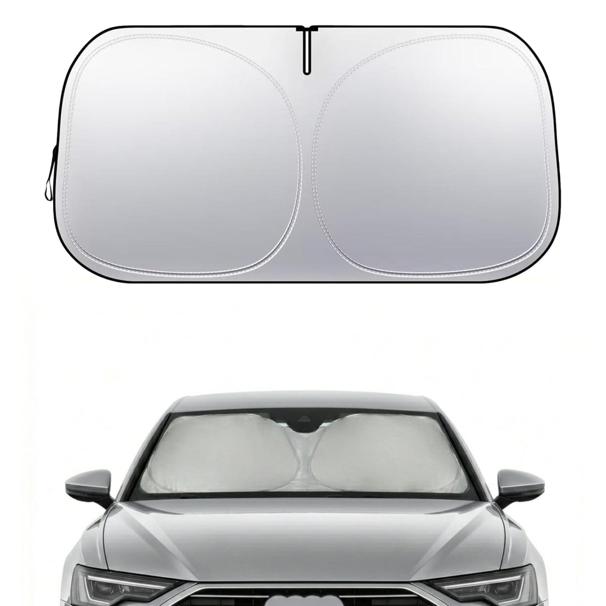 Nwgl sunshade front installed on Audi windshield, keeps cabin cooler