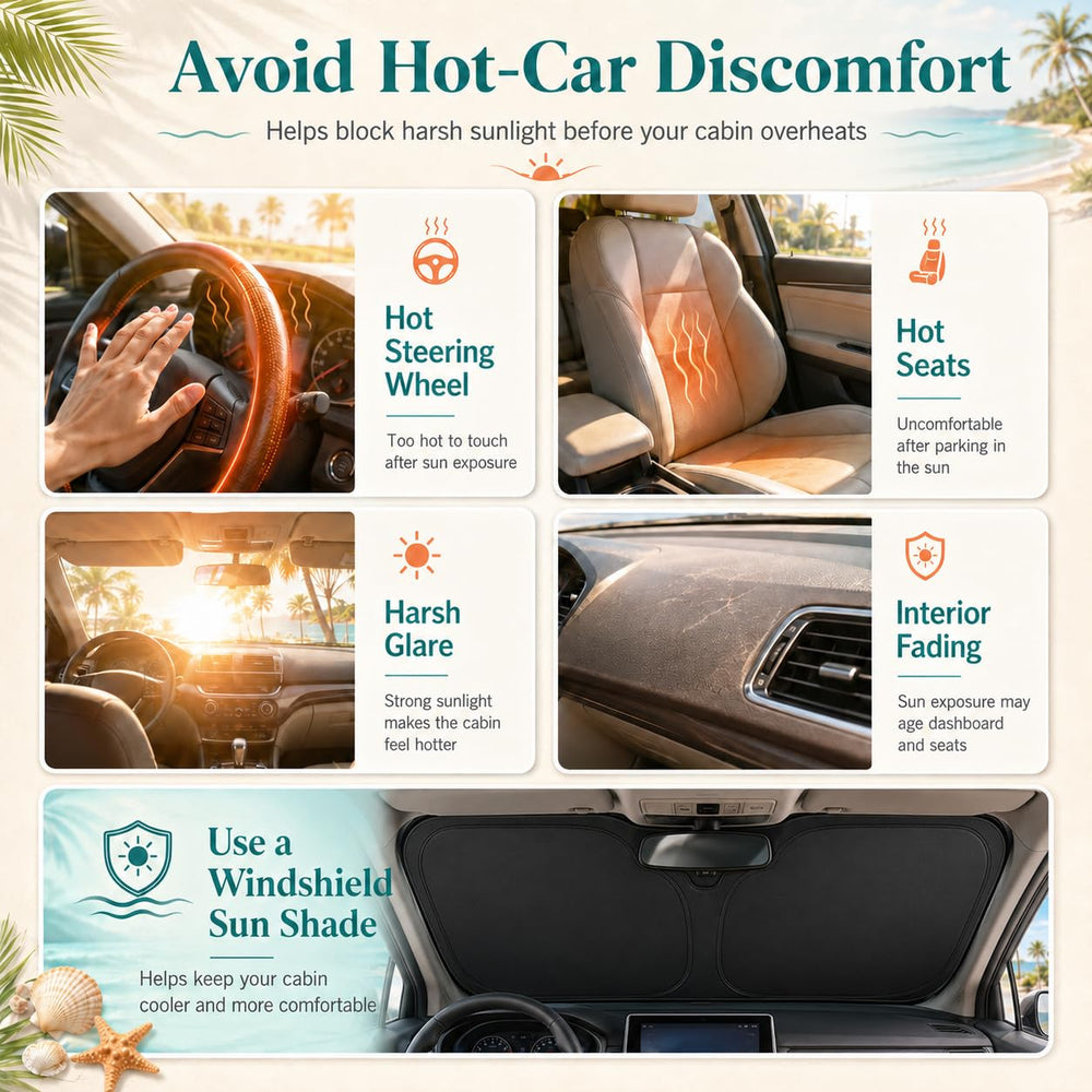 Nwgl sunshade in car showing dashboard protection, prevents fading
