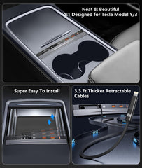 Nycetek installed in Tesla Model Y lifestyle scene offering tidy cabin charging for passengers