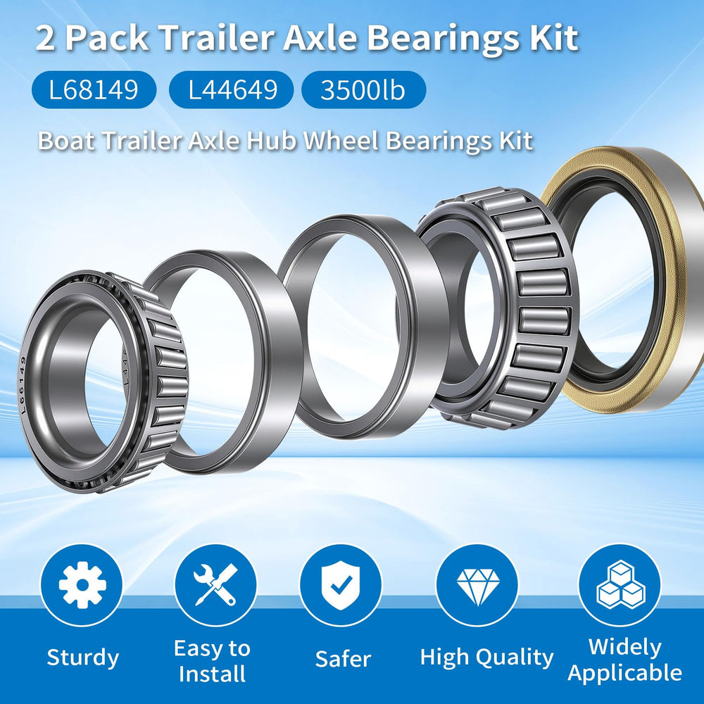 Oacdiel bearings held in hands to show scale and fit for correct trailer spindles