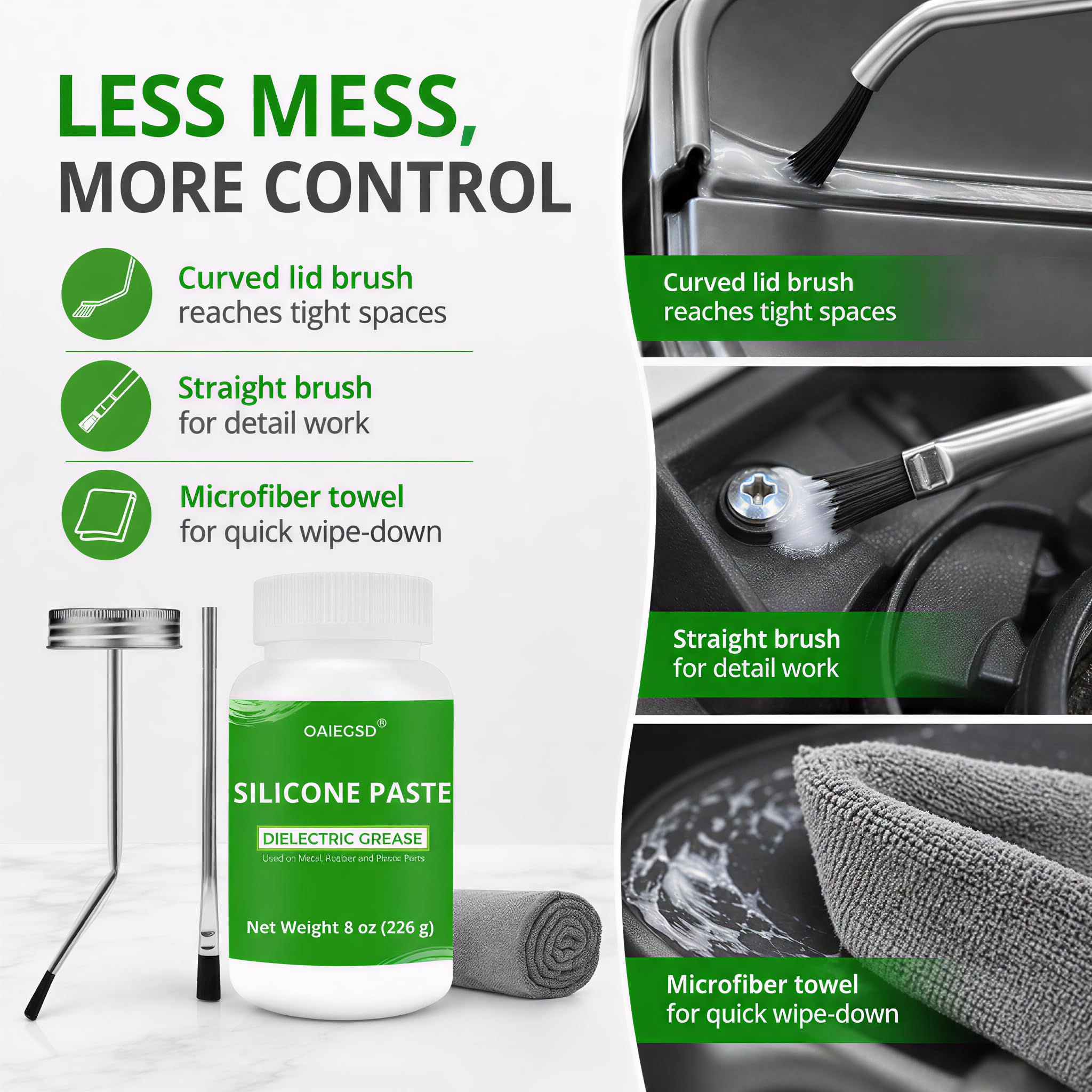 OAIEGSD straight and curved brushes with towel for precise application