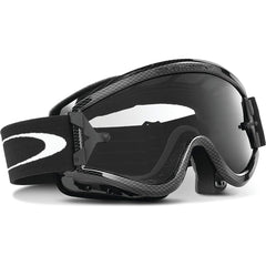 Oakley L-Frame goggles front view carbon fiber frame showing clear Lexan lens and comfort foam