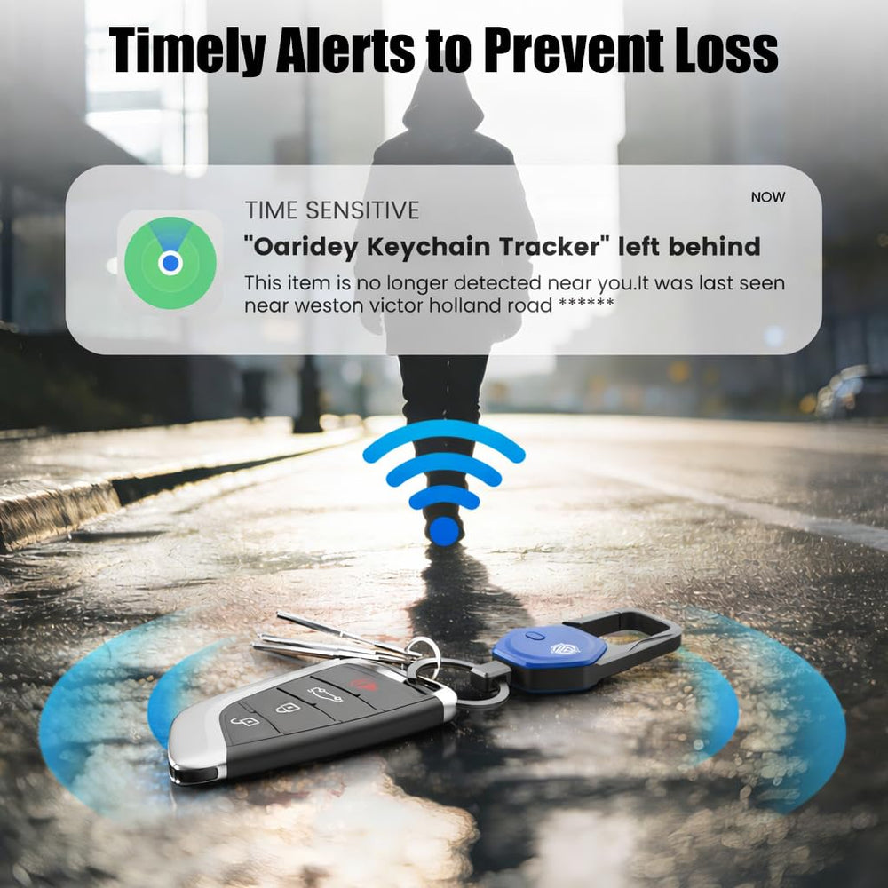 Oaridey attached to luggage demonstrating travel-ready tracking and peace of mind
