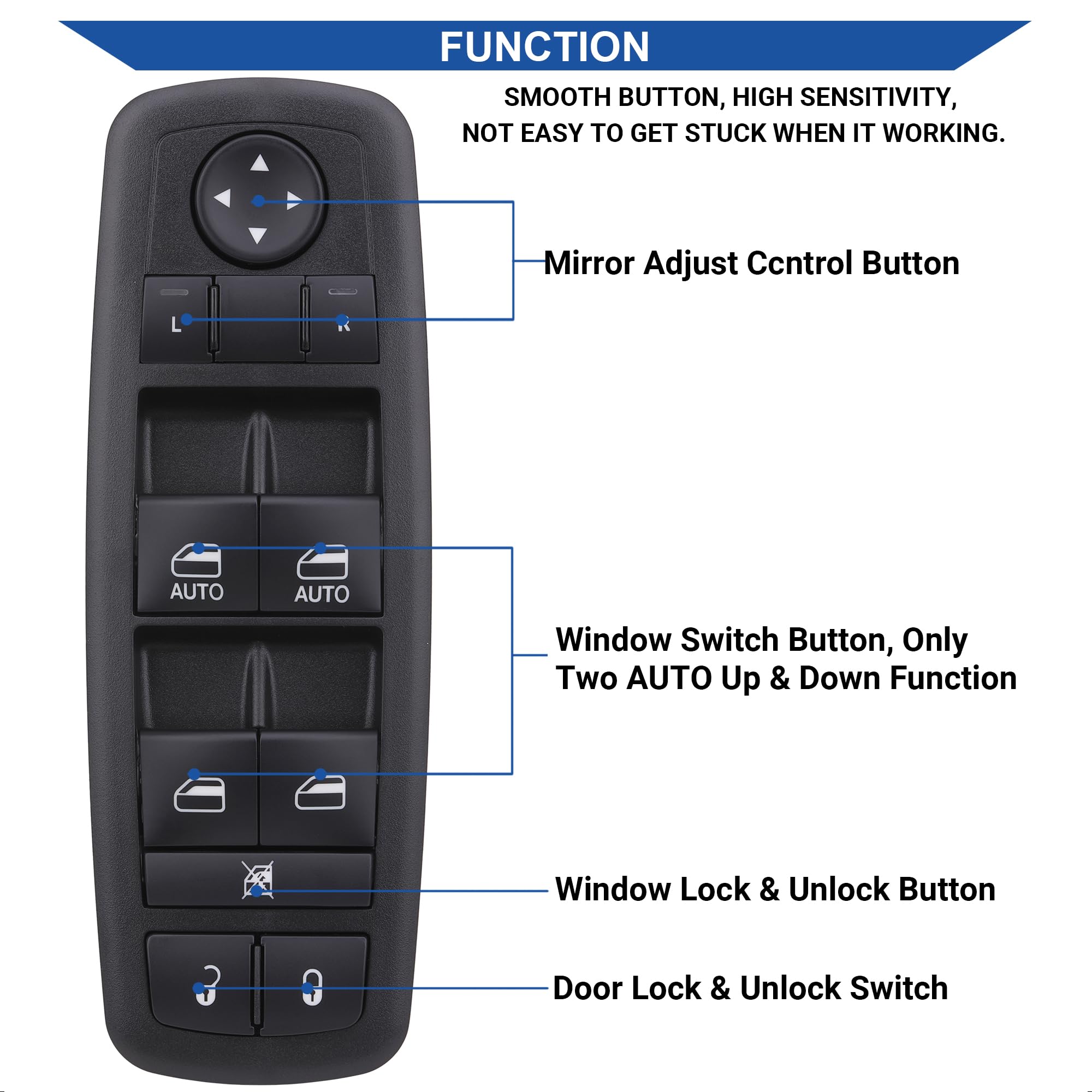 Obaee switch installed in Durango driver door showing clean factory fit