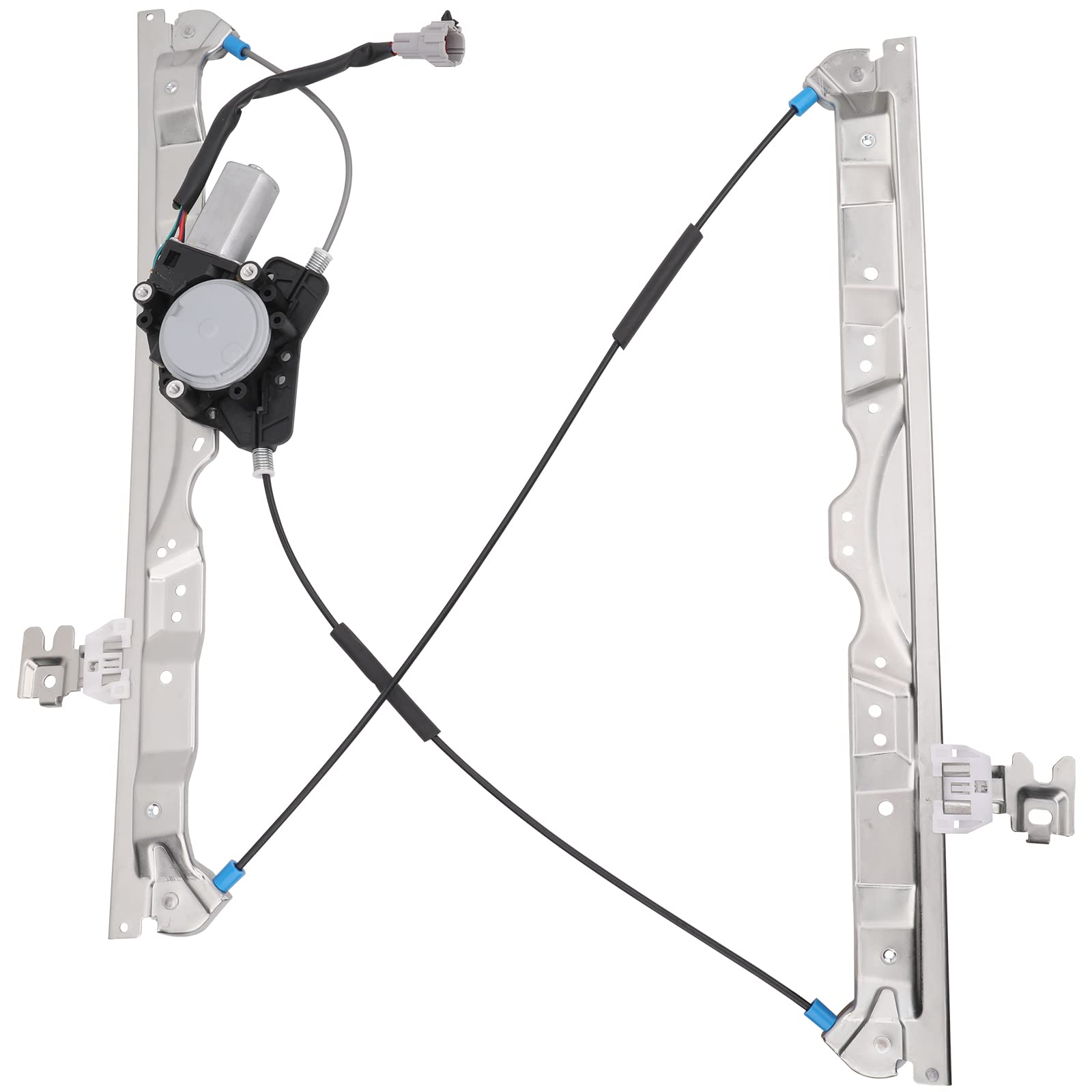 Obaee front left regulator assembly showing complete unit and mounting points for accurate fit