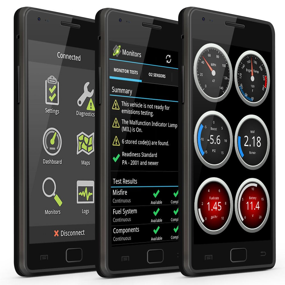 OBDLink LX paired with Android app screen showing live vehicle data for informed checks