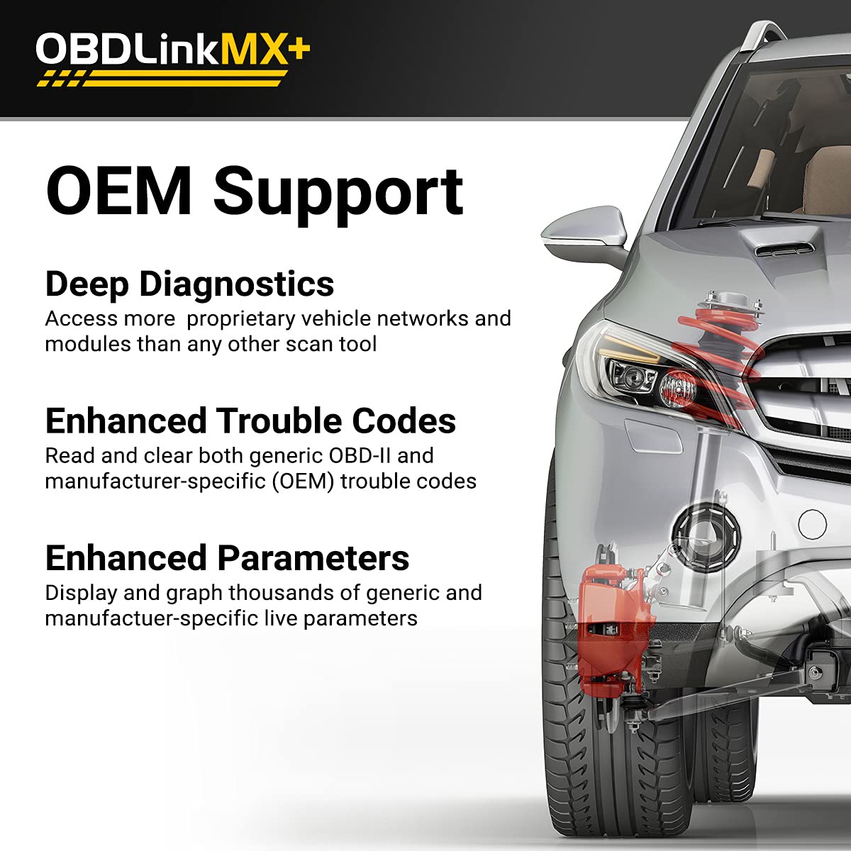 OBDLink MX+ close-up of connector highlighting durable plug and secure fit