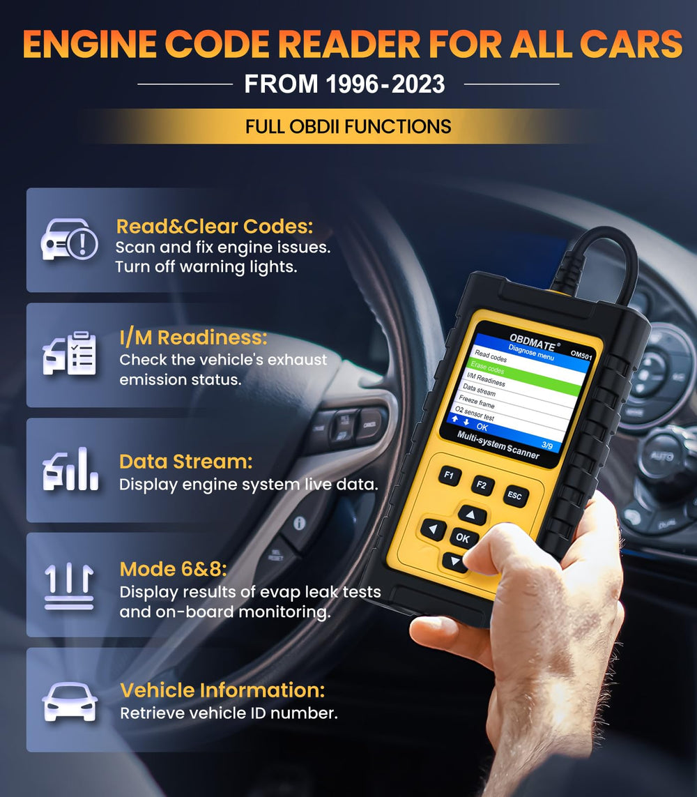 OBDMATE OM501 plugged into a Jaguar dashboard demonstrating in-car use benefit