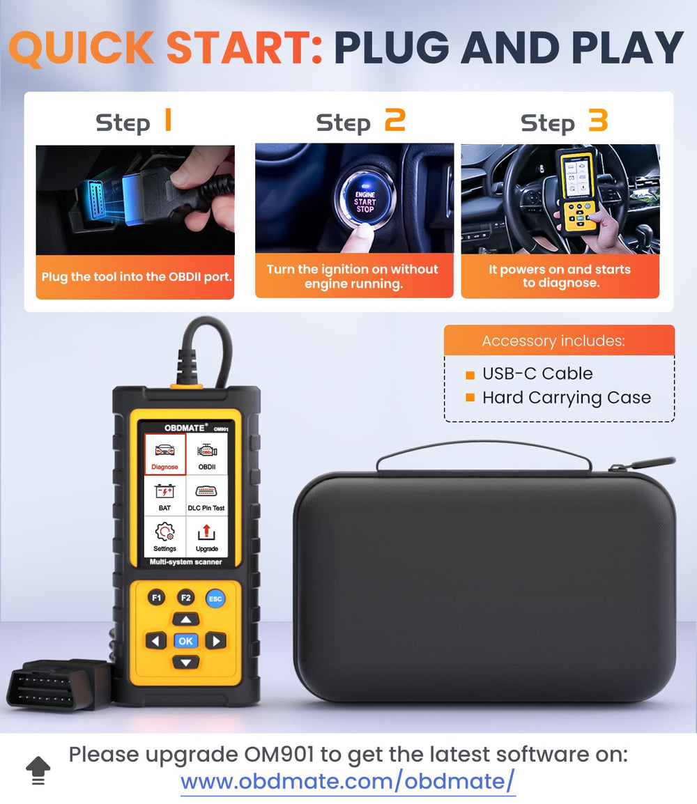 OBDMATE OM901 held in hand to show compact scale and portability