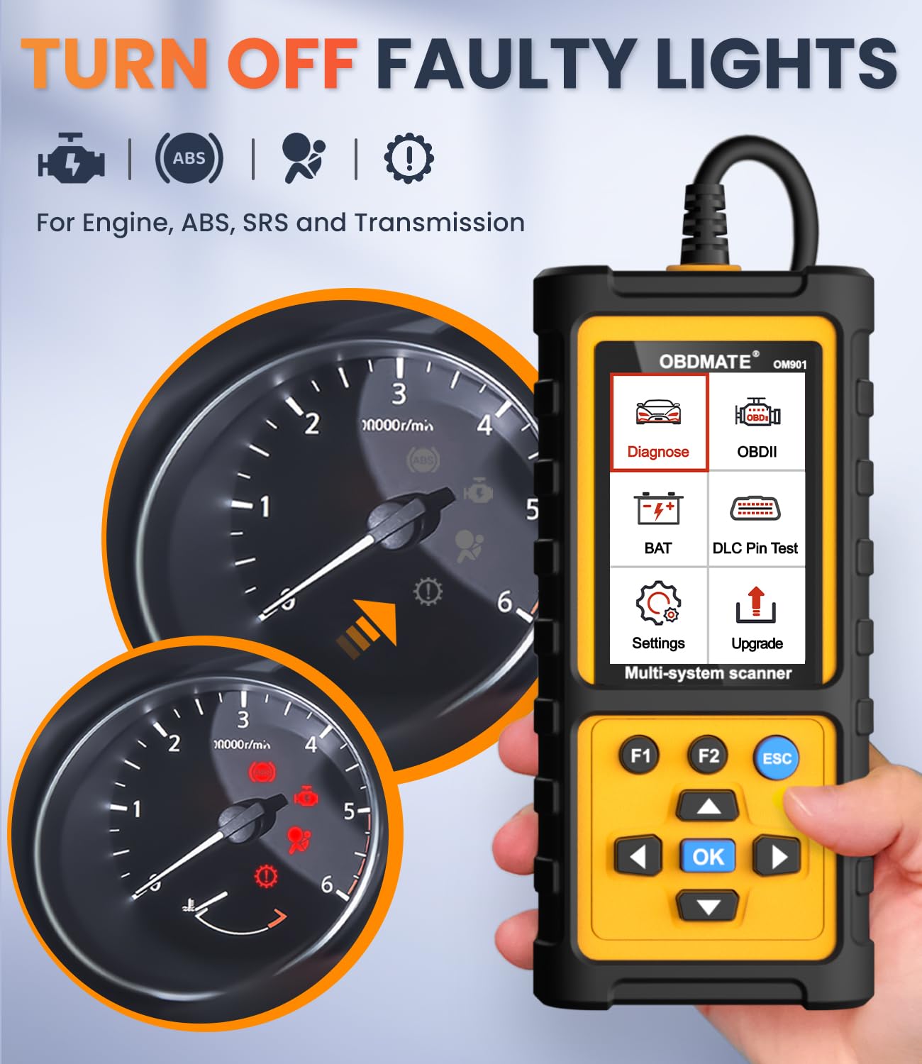 OBDMATE OM901 fitted with silicone protective case for drop protection