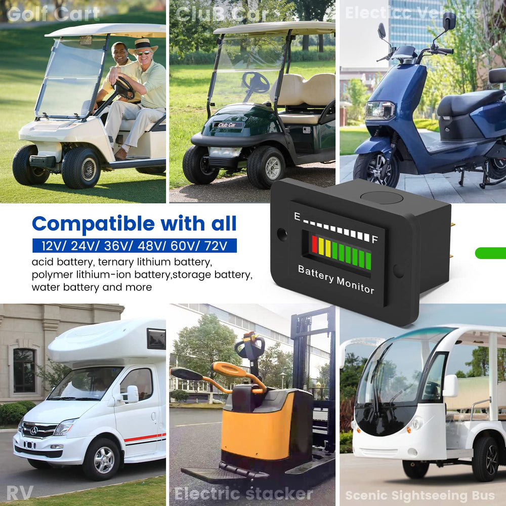 OBDMONSTER on a golf cart in use showing practical on-course battery visibility