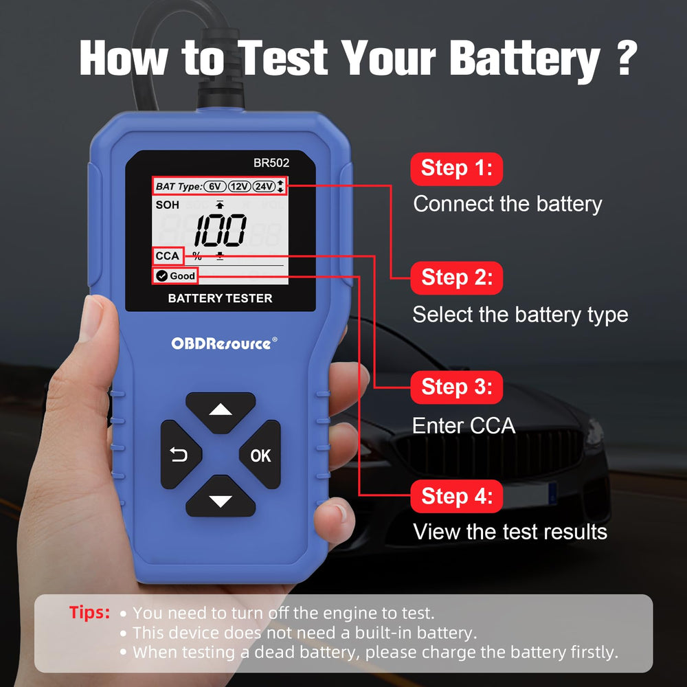 OBDResource BR502 connected to motorcycle battery illustrating multi-vehicle compatibility
