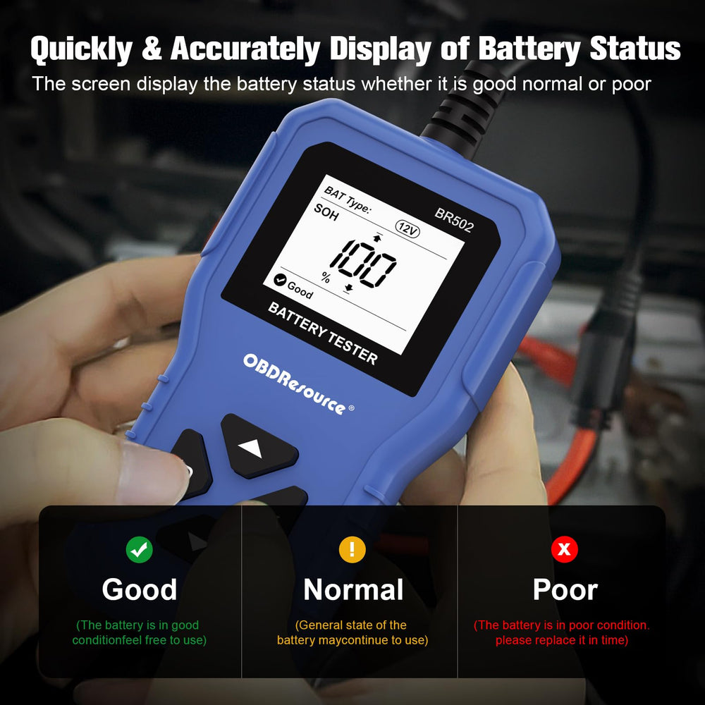 OBDResource BR502 attached to car battery under hood for on-vehicle testing convenience