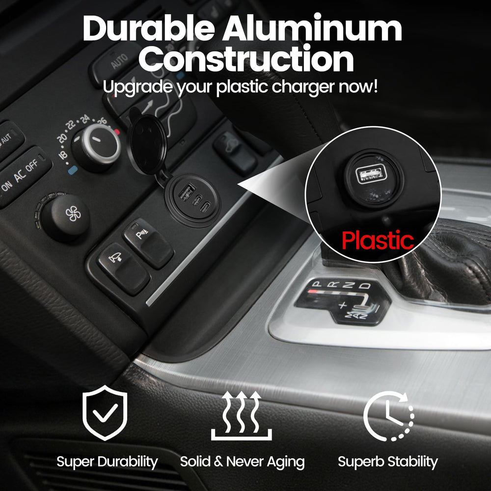 Obeaming installed in an RV dashboard offering tidy, space-saving charging