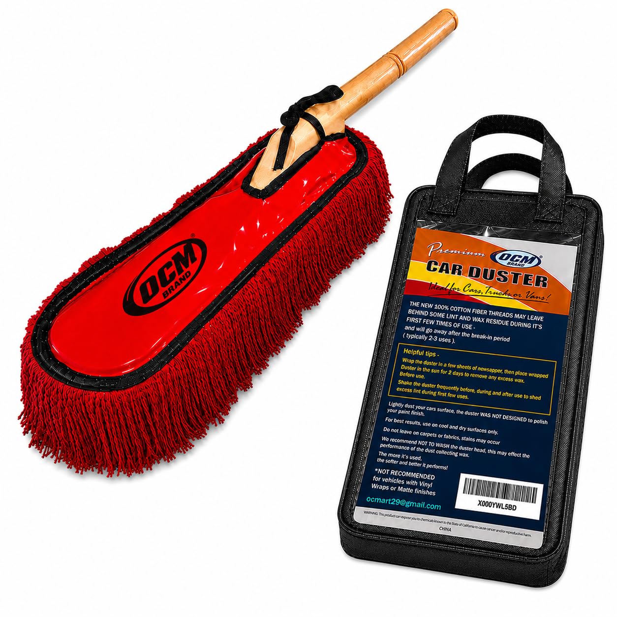 OCM Brand front view of extra large car duster showing full head and handle for fast cleaning