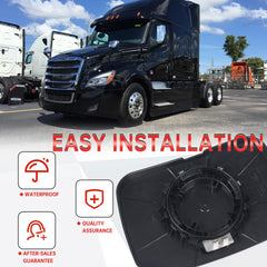 oddiyer left hood mirror glass installed on Freightliner Cascadia showing restored roadside view