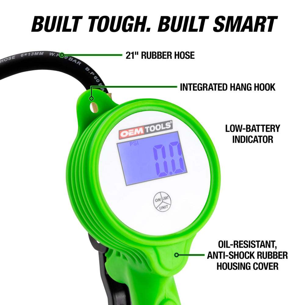 OEMTOOLS inflator on workshop bench with tools showing professional-grade utility