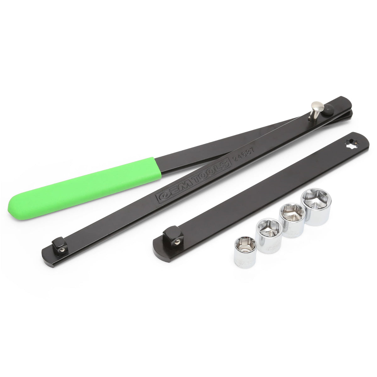 OEMTOOLS 24687 front view showing handle and four sockets, fast belt removal benefit