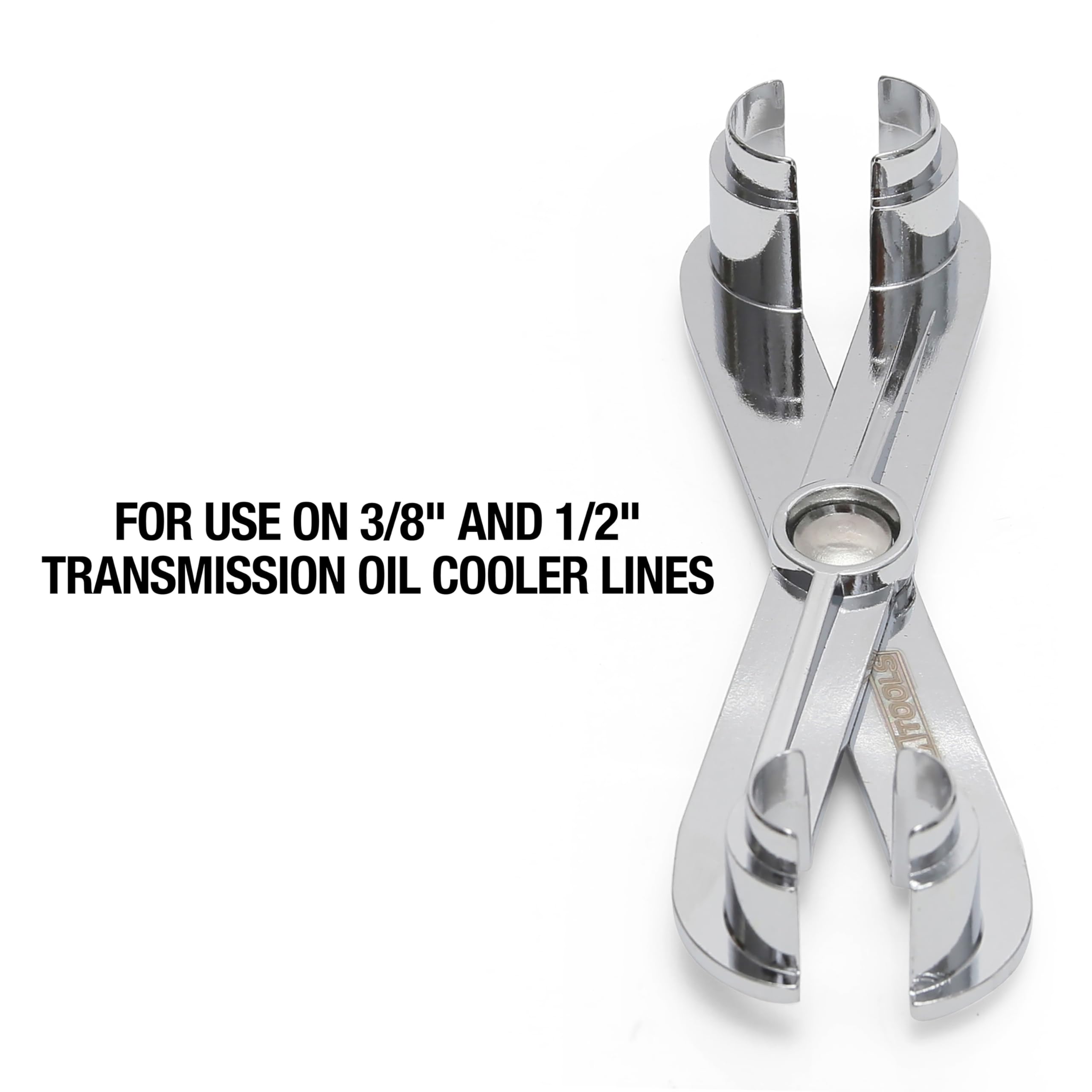 OEMTOOLS 24688 engaged on a transmission cooler line demonstrating safe disconnection