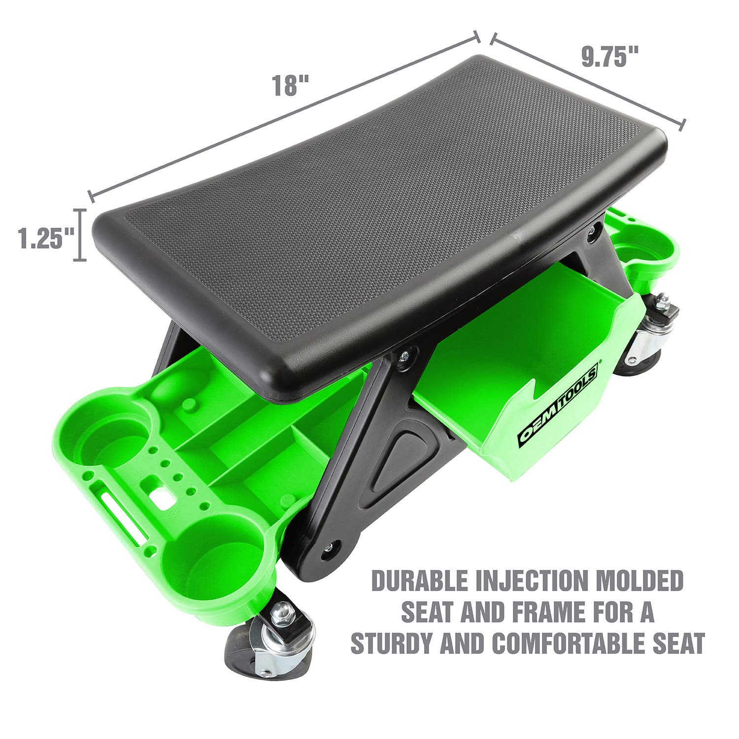 OEMTOOLS stool next to standard chair showing size and low profile