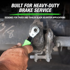 OEMTOOLS fork tip detail holding tensioner release button for safe operation