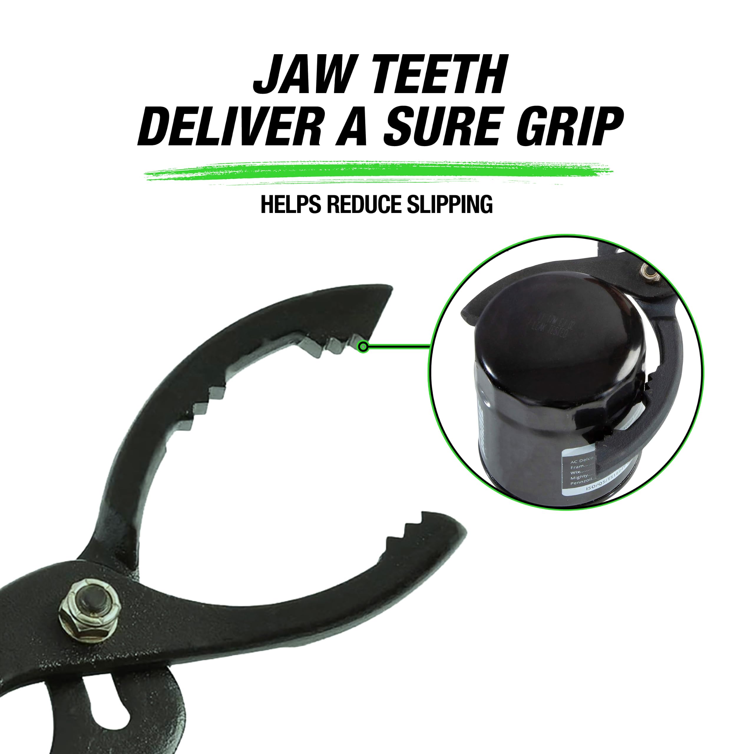OEMTOOLS close-up of 20-degree angled jaws showing strong forged steel grip advantage