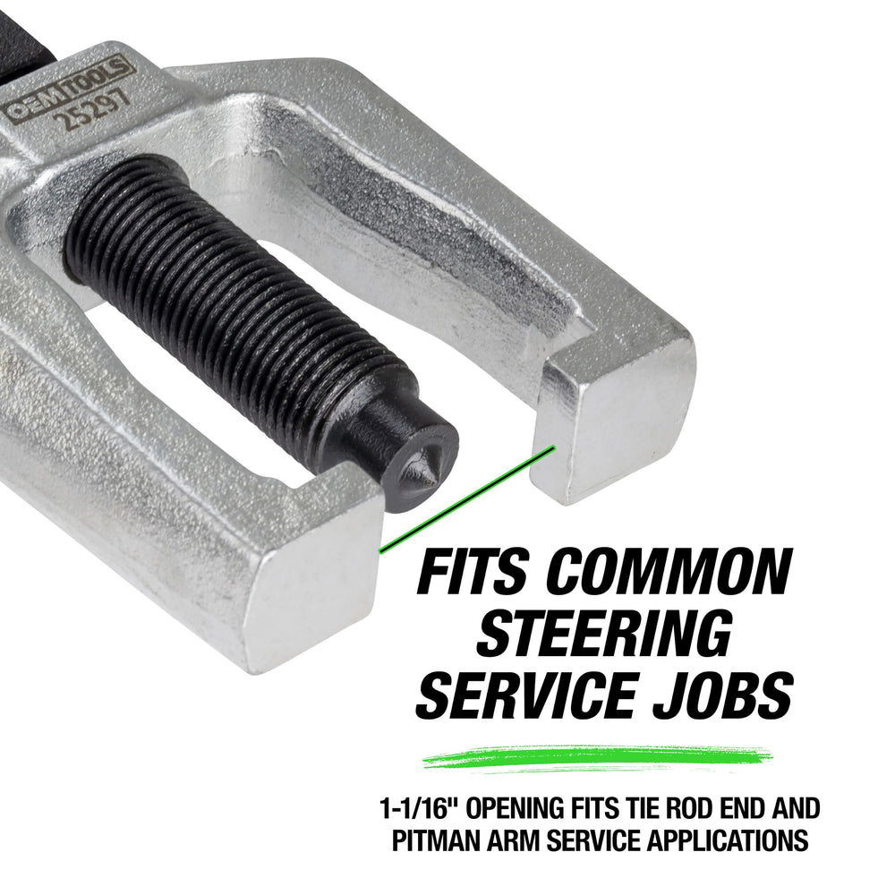 OEMTOOLS puller in use on steering link, enabling safe separation without hammers