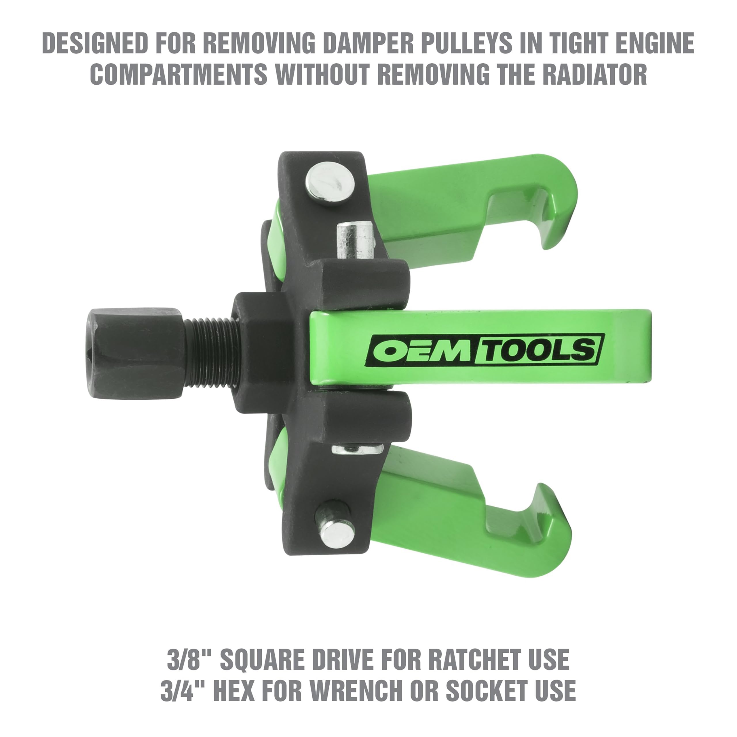 OEMTOOLS three-jaw close-up showing spring-loaded jaws for secure grip