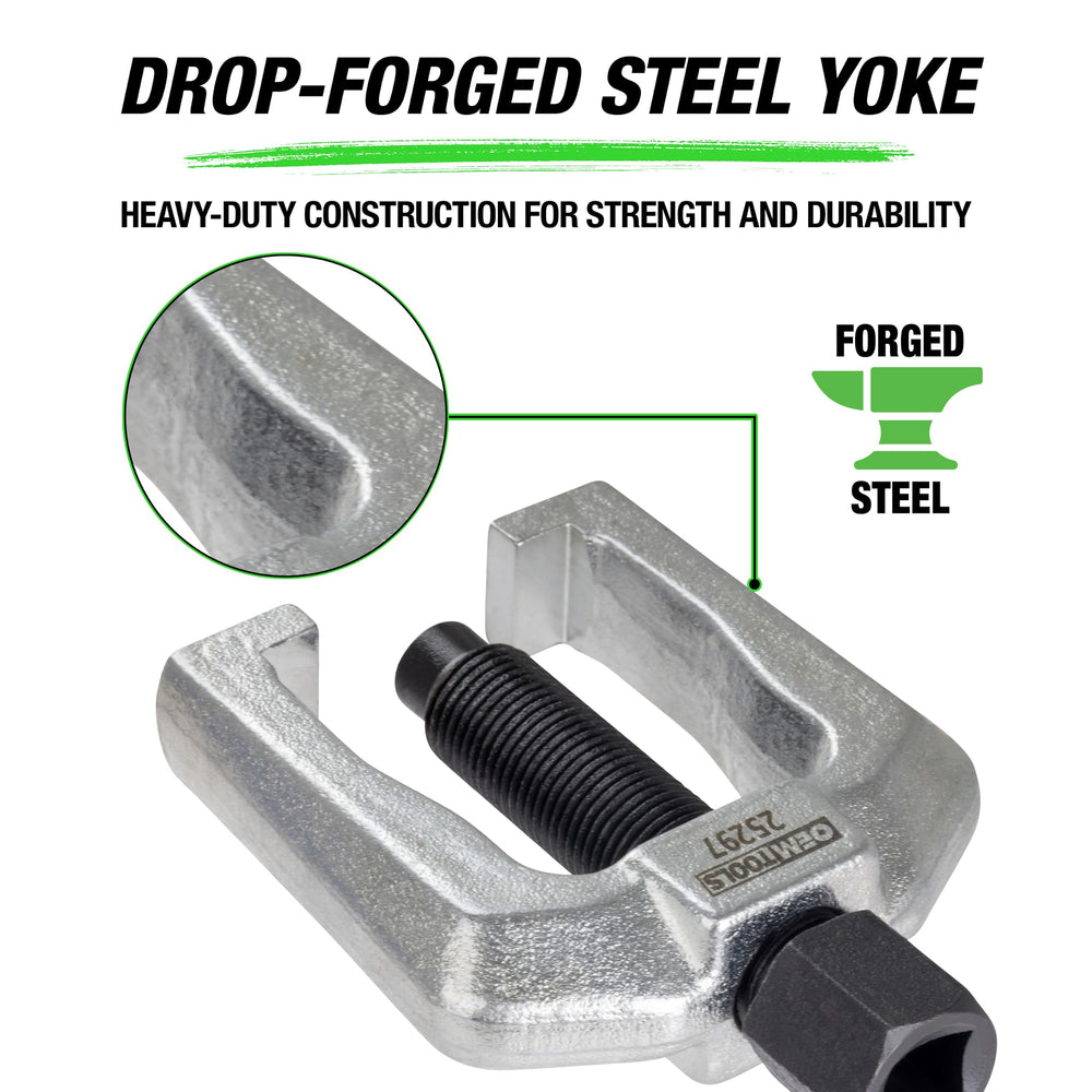 OEMTOOLS yoke detail showing drop-forged steel, providing durable alignment under load