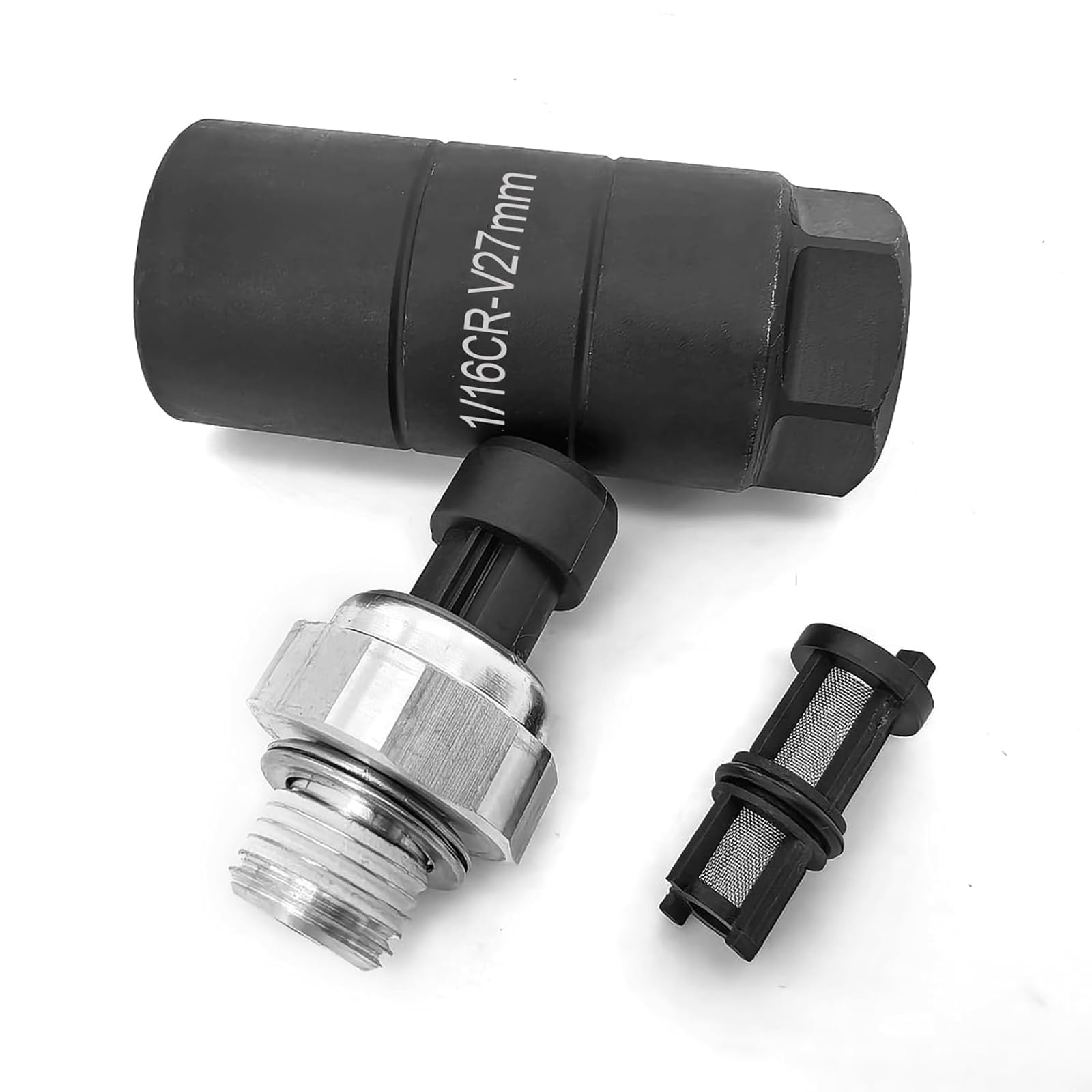 OEMUTA package contents laid out showing sensor, socket and filter screen included