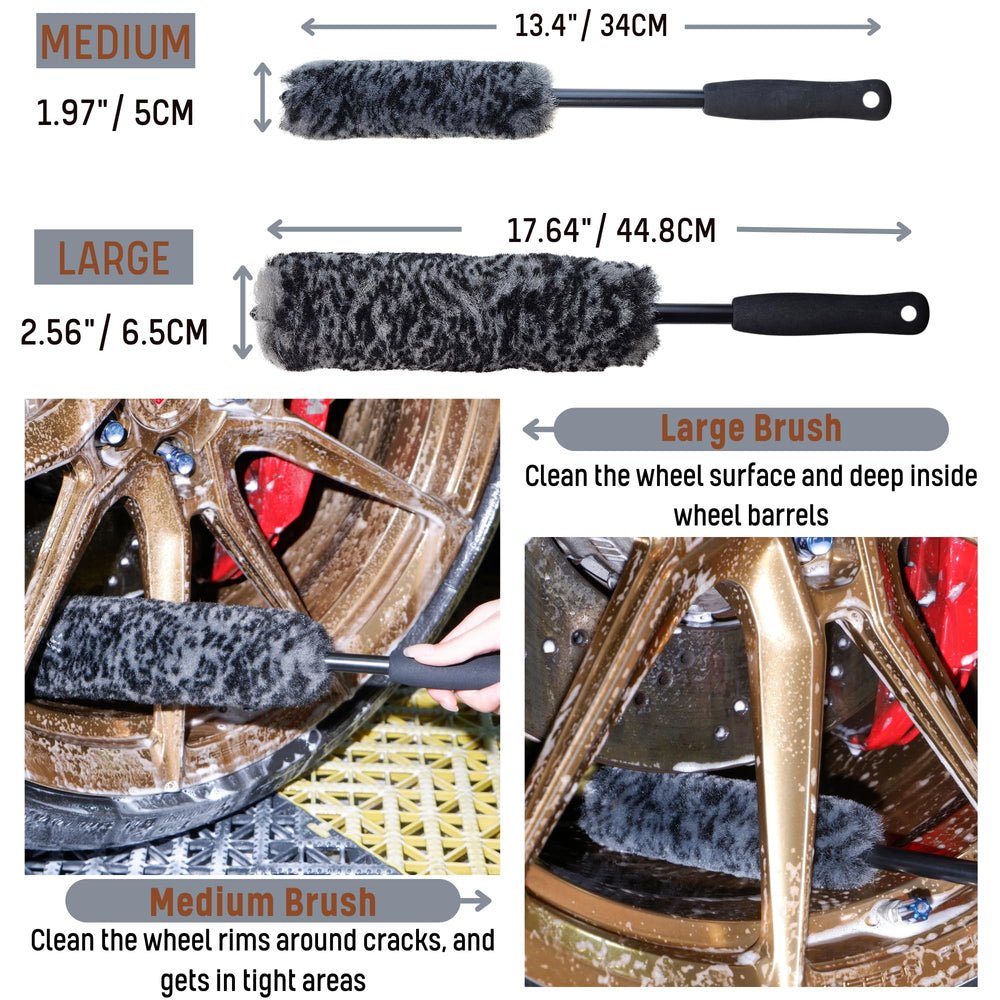 oesee brush in use cleaning wheel spokes reaching tight crevices effectively