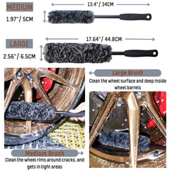oesee brush in use cleaning wheel spokes reaching tight crevices effectively