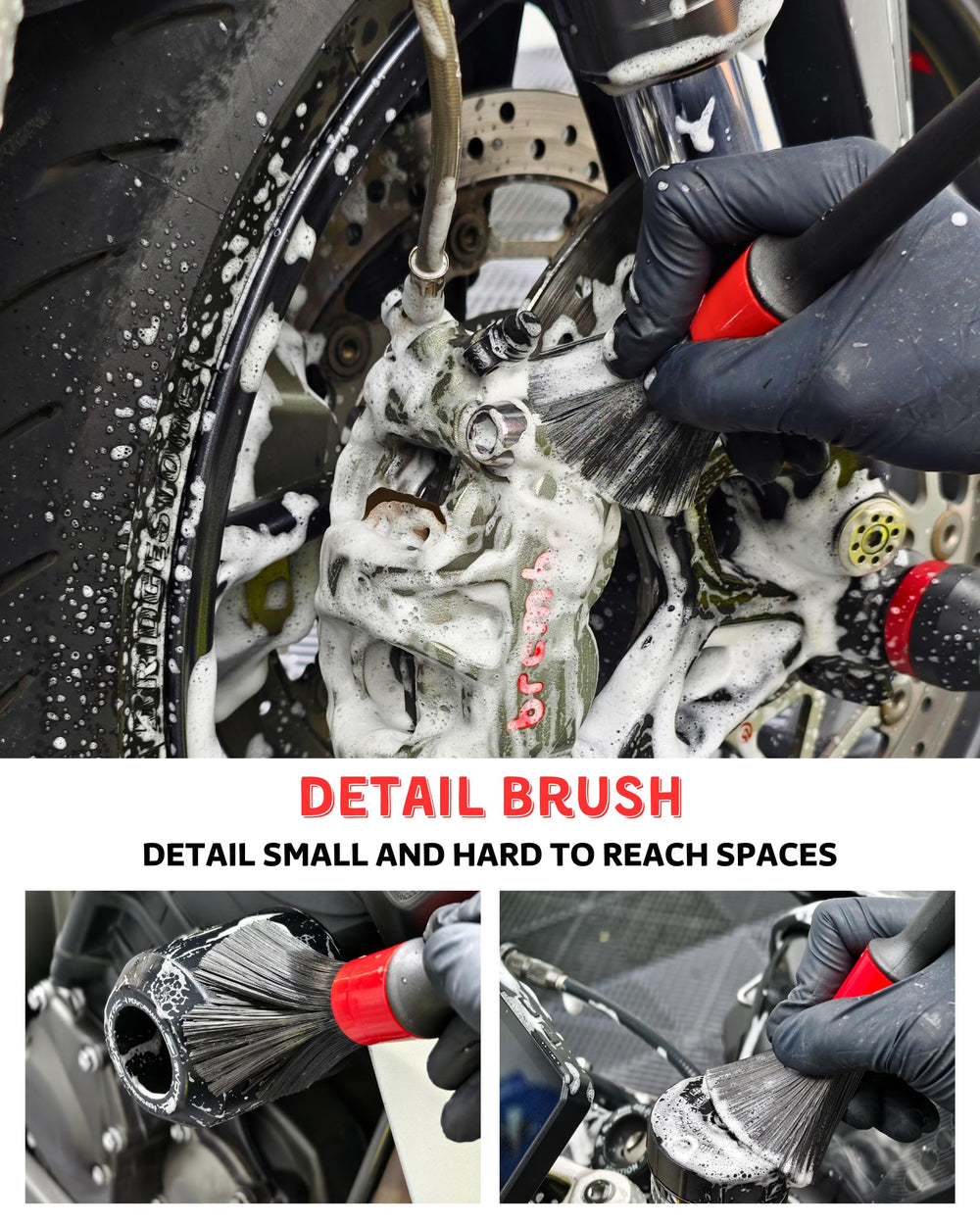 oesee stiff tire brush in use scrubbing tread to restore grip