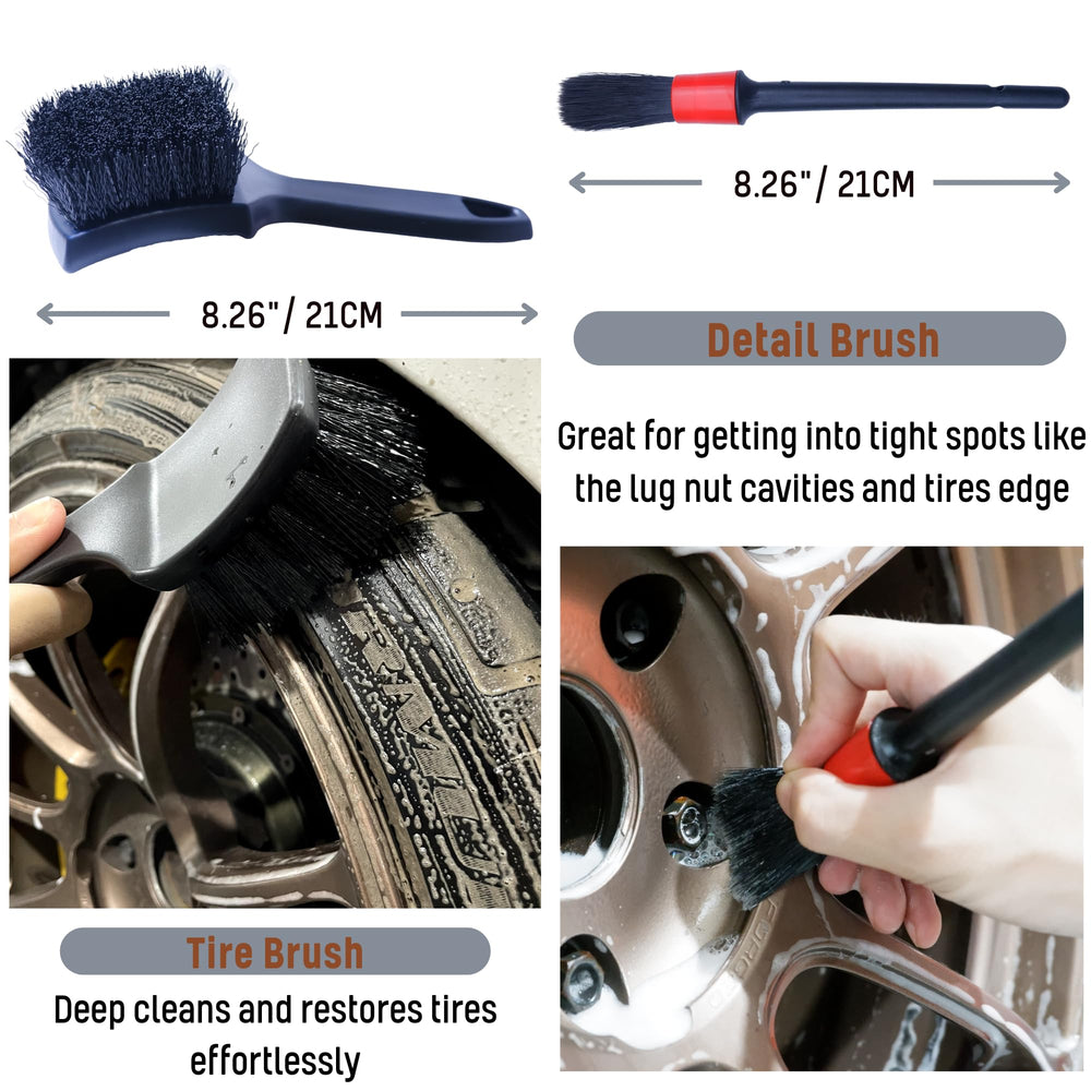 oesee tire brush scrubbing sidewall removing grime for improved tire appearance