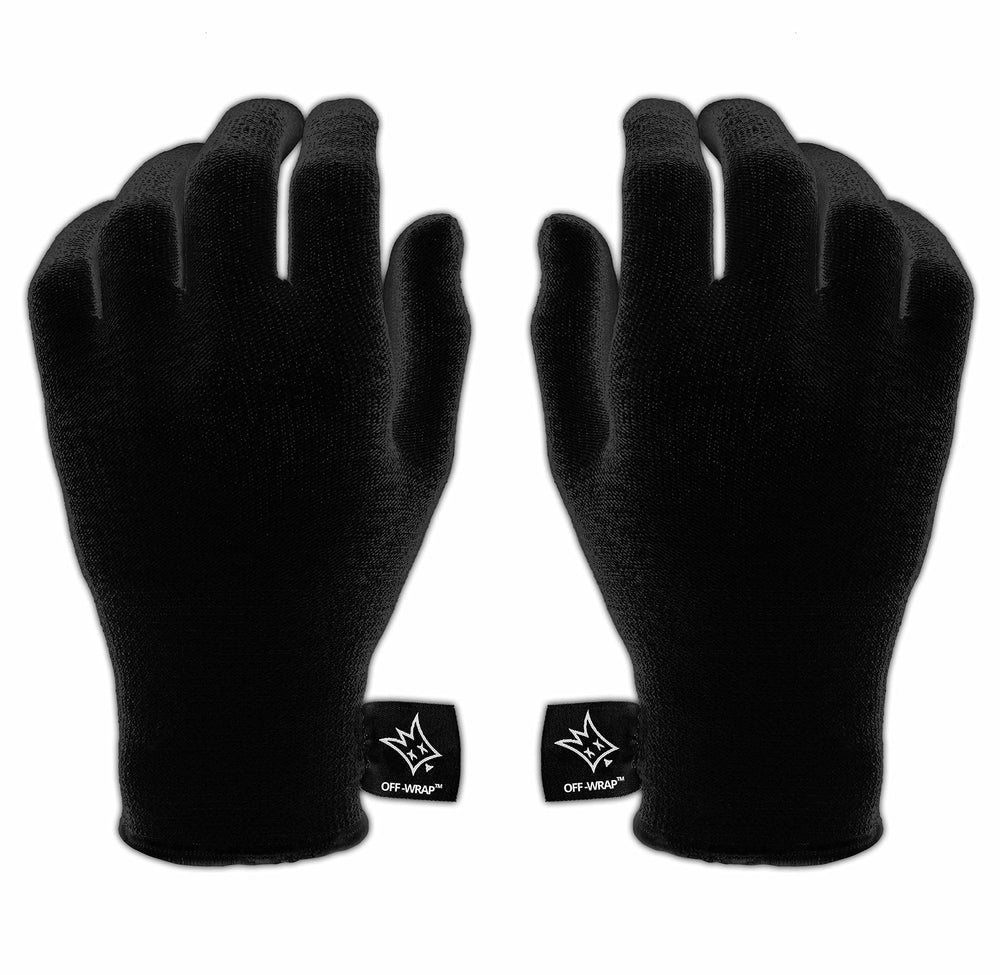Off-Wrap glove front view showing black finish and fit for improved control