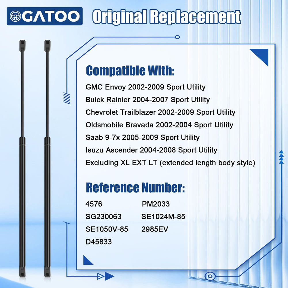 OGATOO gas strut length measurement detail illustrating 21.60" extended and 14.01" compressed accuracy