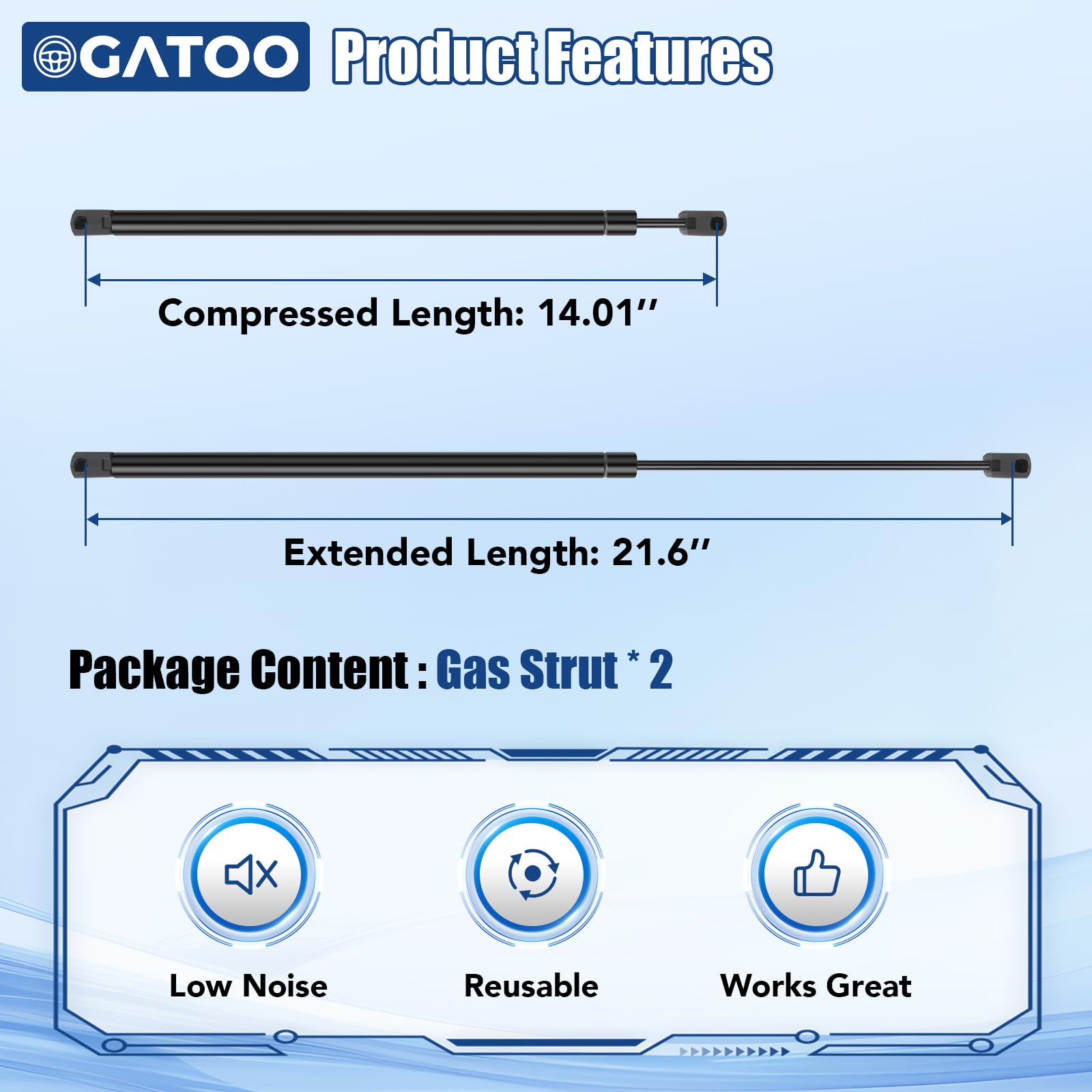 OGATOO tailgate strut close-up piston and seal demonstrating durable construction and quiet operation