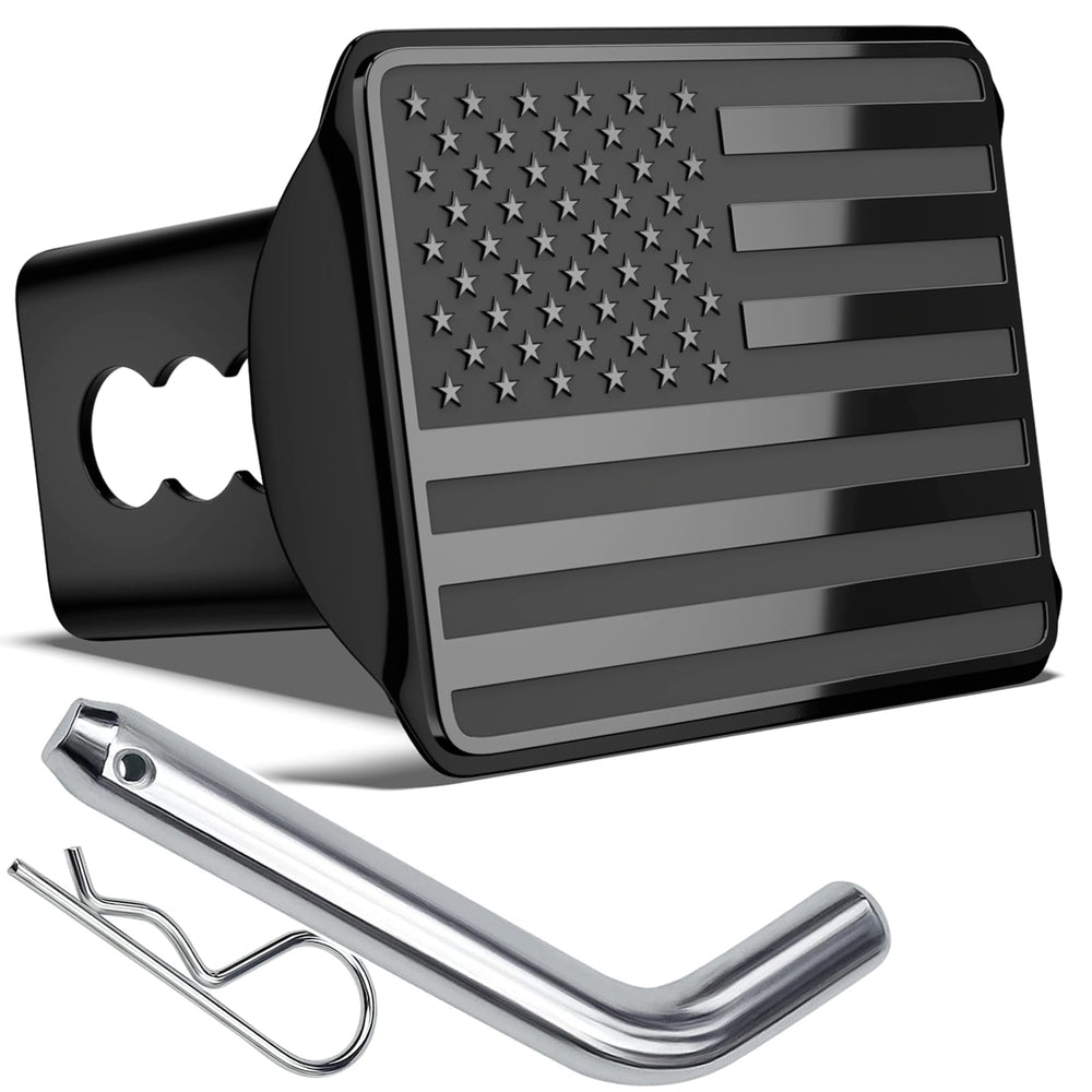 OGYE front view of American flag hitch cover showing bold patriotic finish and protection