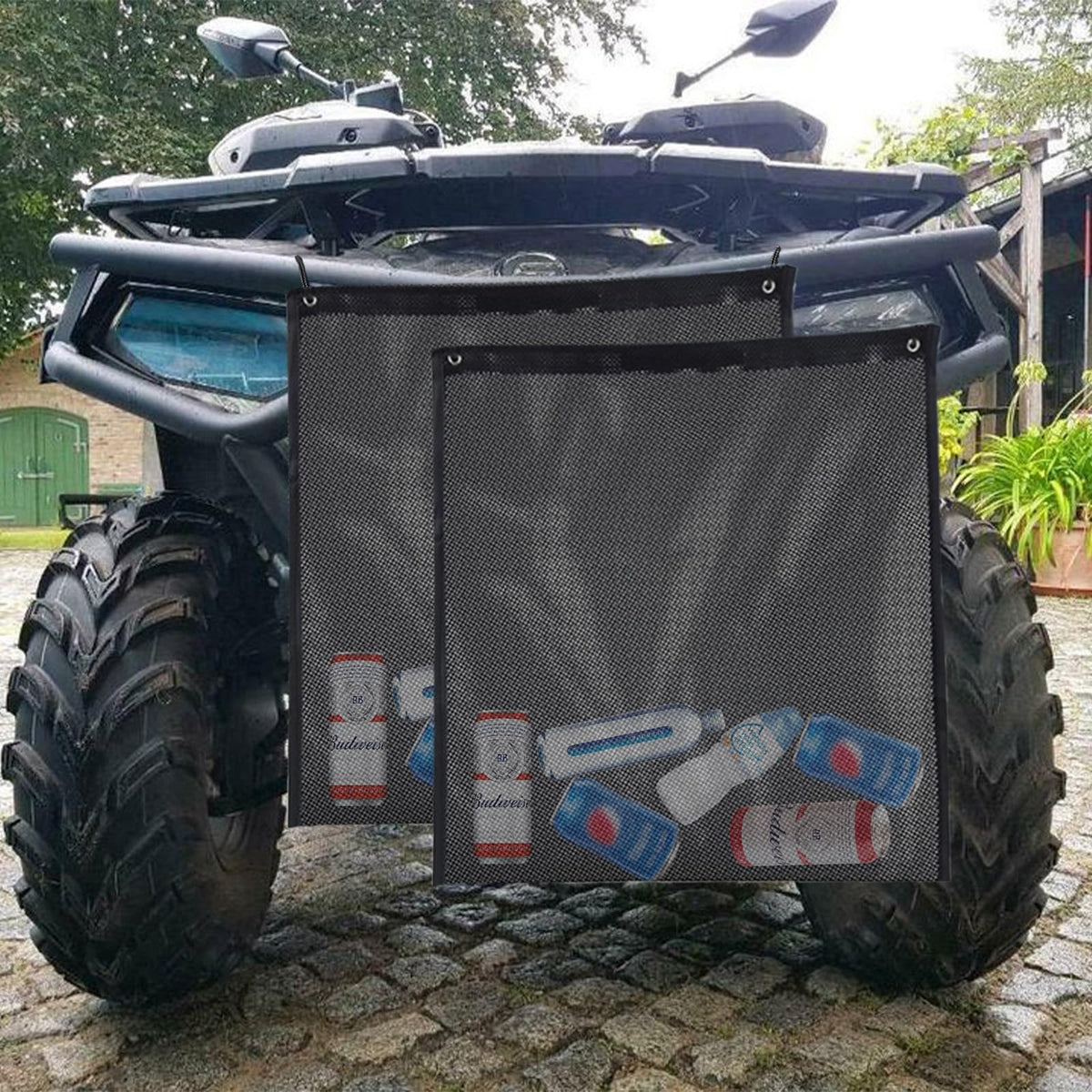 OIEKUN front view of two-pack mesh bags showing compact organized storage
